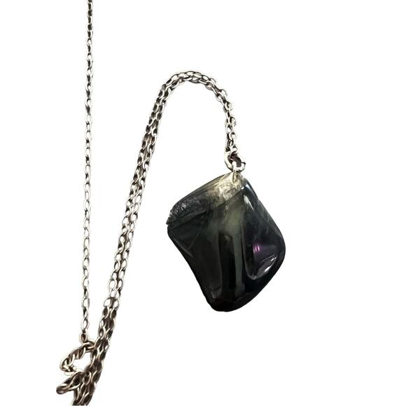 925 Sterling Silver Necklace & Polished Stone Pendant - Picture 1 of 9